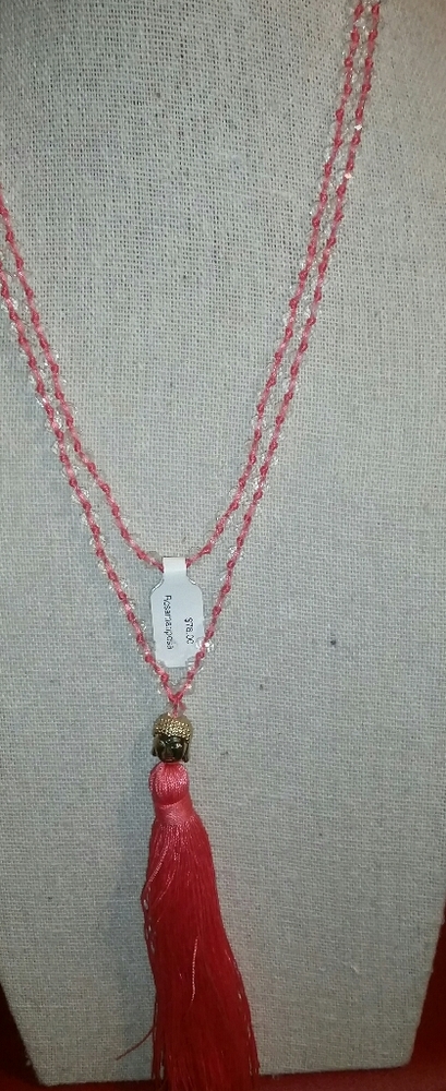 Rosamariposa Pink/Peach /Crystal Tassel Necklace.